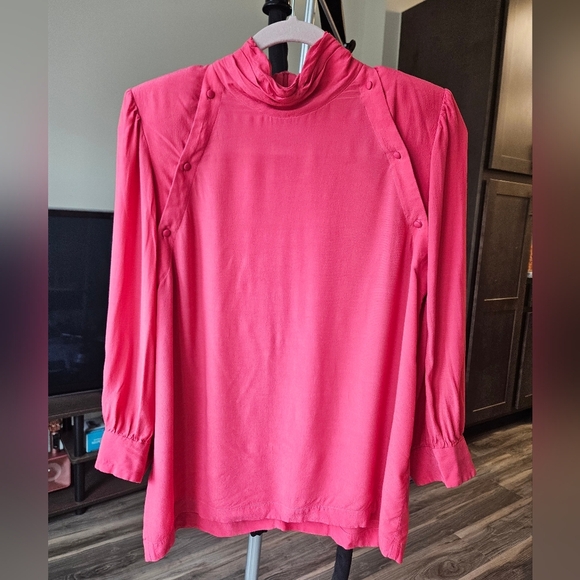 IRO Sense Button Detail Crepe De Chine Blouse Pink Mock-Neck - Picture 2 of 8